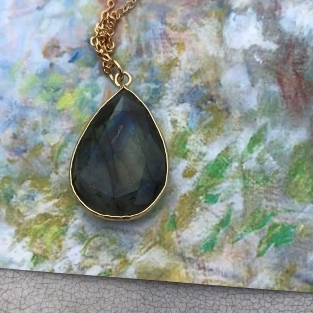 RESTOCKED! Labradorite Nebula 14K GP Boho Necklace Green/Blue Gemstone Handmade